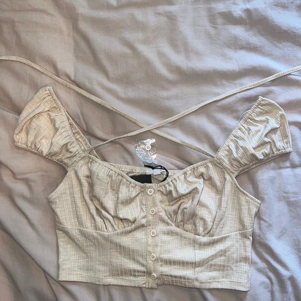 Cream Button-Up Women's Crop Top